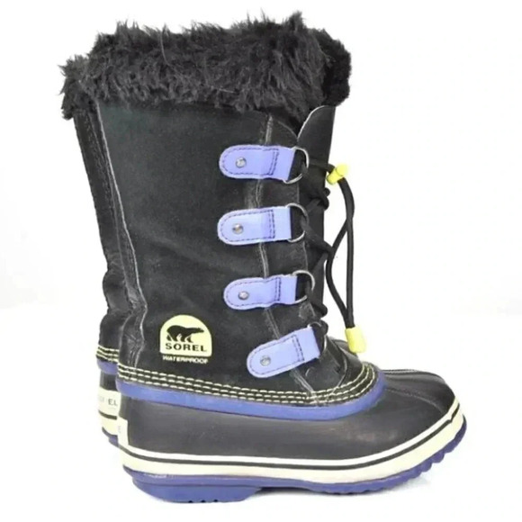 Sorel Joan  of Arctic Boots With Fur Waterproof Black Purple Youth Size 2 - Picture 6 of 11